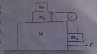 Question image for In the system in figure M=13.4 kg, m1=1 kg, m2= 2